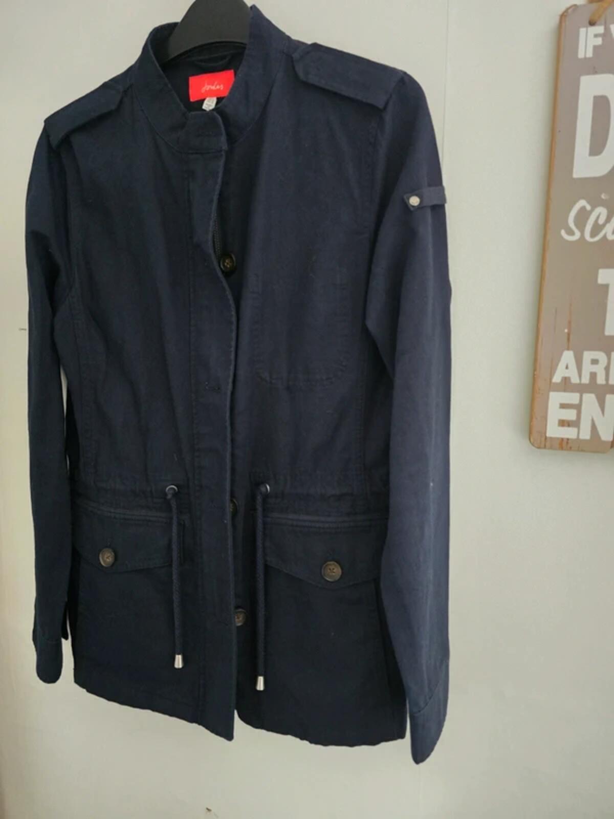 Joules Navy Blue Lightweight Jacket Size 8 Cotton Linen Blend Drawstring