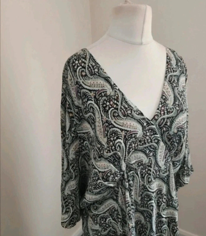 FatFace "Copper & Black" Green Multi Patterned Midi Dress Size 24