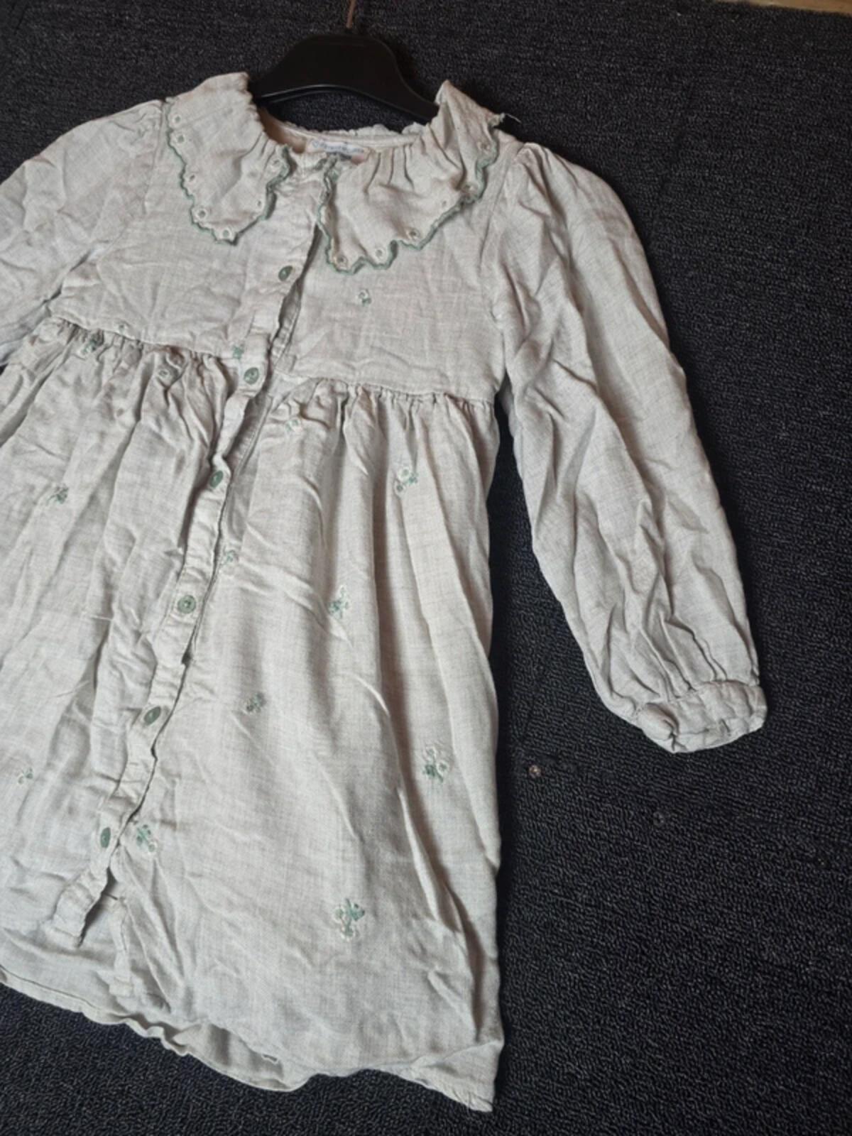 Primark light sage green frilly collared long sleeved dress girls 6-7years