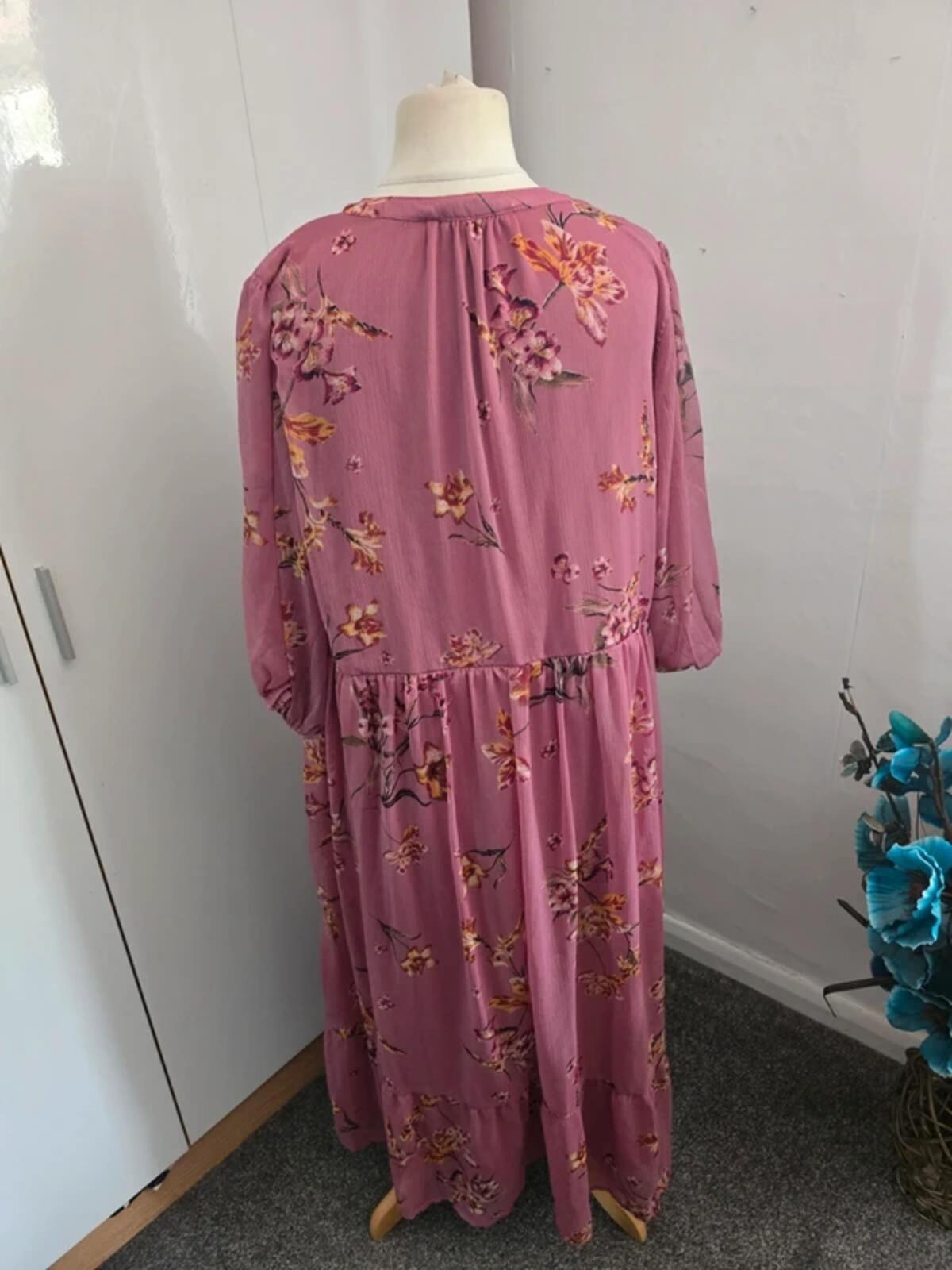Bonmarché Pink Floral Midi Maxi Dress Size 18