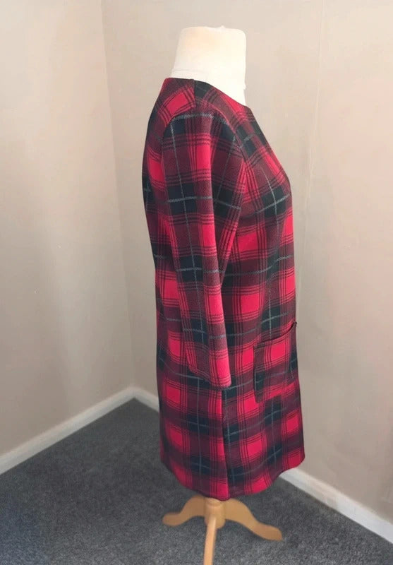 Primark Red & Black Tartan A-Line Knee-Length Dress Size 10
