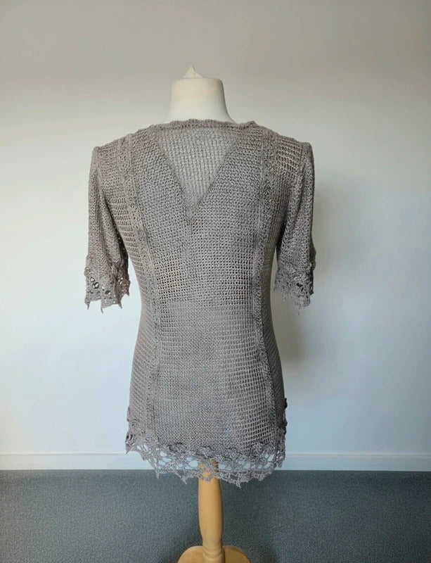 Ann Balon Vintage Light Brown Crochet Lace Top – 16.5" PTP