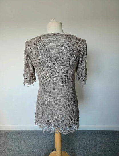 Ann Balon Vintage Light Brown Crochet Lace Top – 16.5" PTP