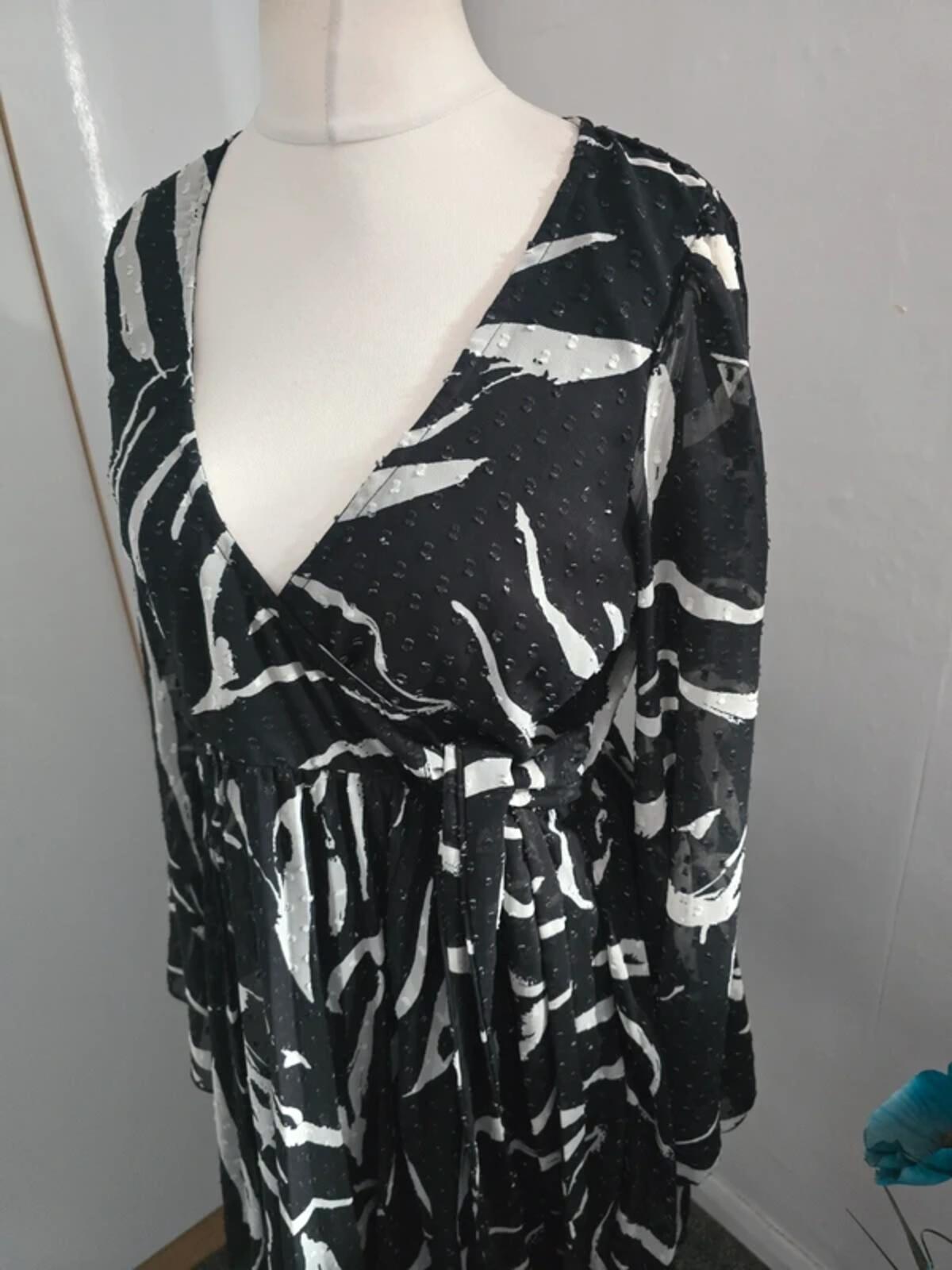 ASOS Monochrome Flare Dress with Sheer Sleeves  Size 12
