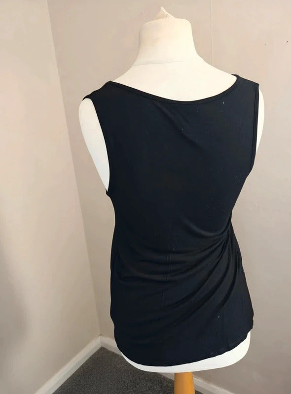 Warehouse Black Lace-Trimmed Sleeveless Vest Top Size 12