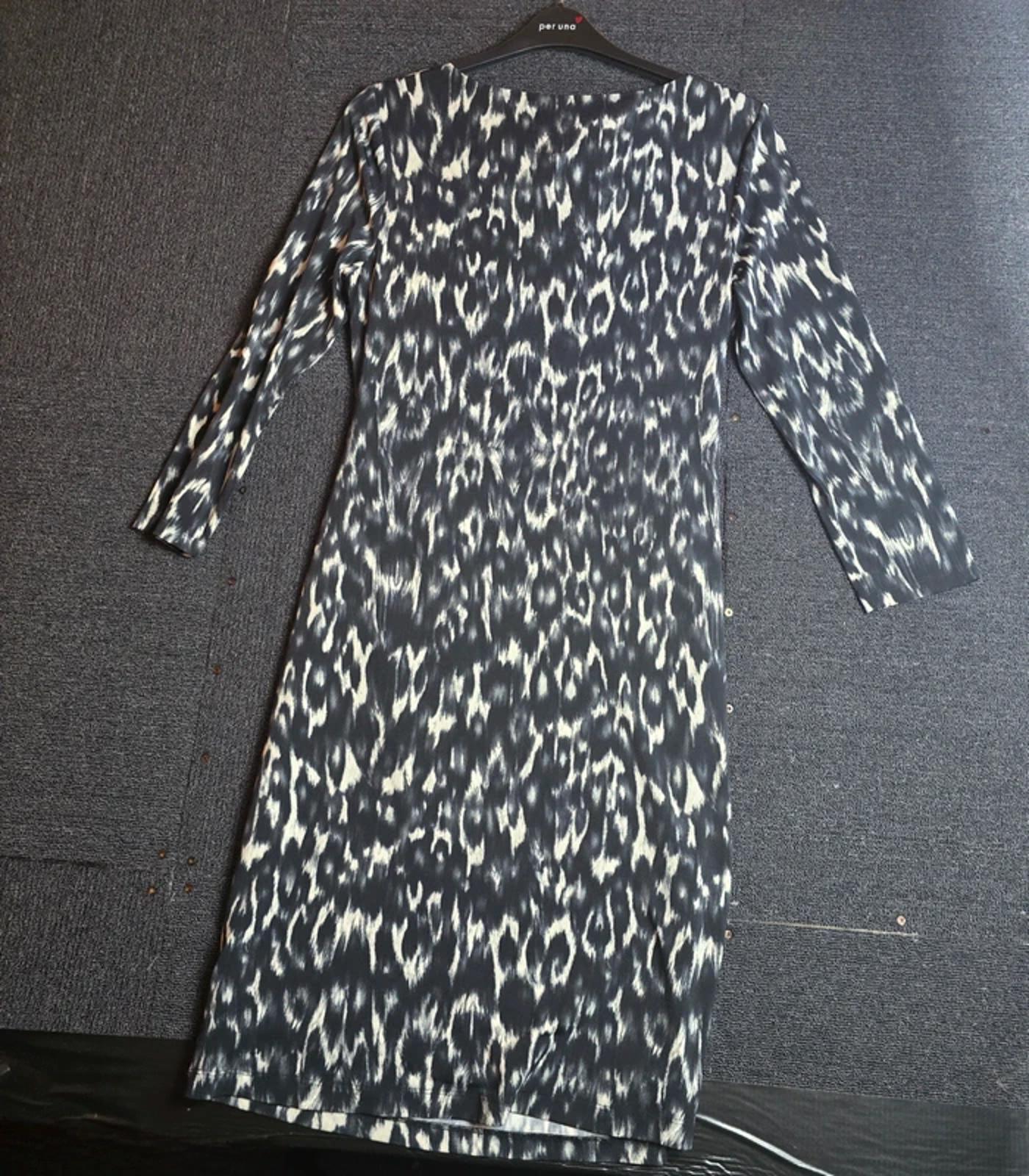 Fenn Wright Manson Patterned Dress Black/White Size 14 Ruched Bodycon Midi