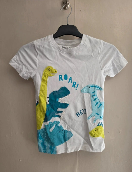 Nutmeg Boys White & Multicoloured Printed Cotton T-Shirt Age 6-7 Yrs