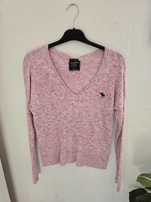 Abercrombie and Fitch Pale Pink V Neck Cotton Knit Jumper Small Size 10-12