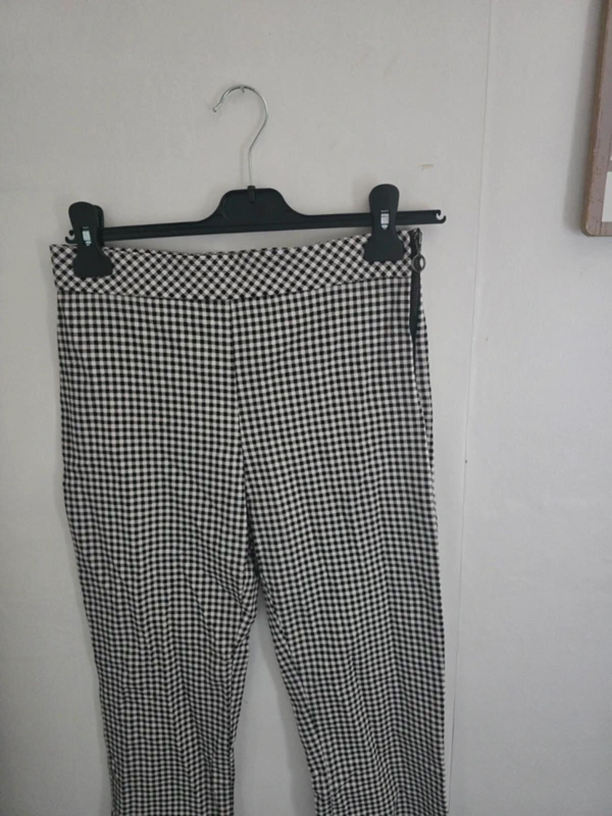 Primark Black and White Gingham High Waist Slim Trousers Size 10