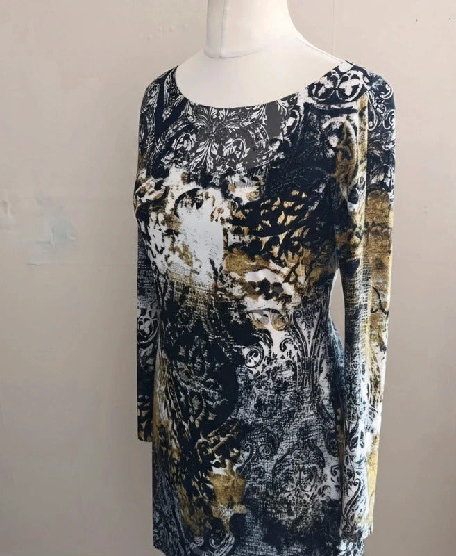 Nine West Multicoloured Baroque Patterned Bodycon Midi Dress  US 4 (Size 8-10)
