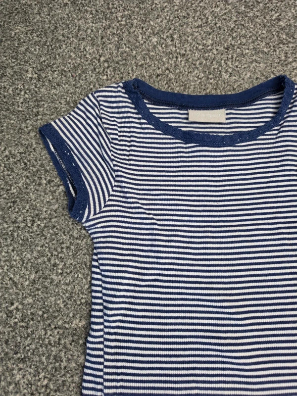 Matalan Girls Navy Blue & White Fine Striped Short Sleeve Ribbed T-Shirt Age 4-5 Years