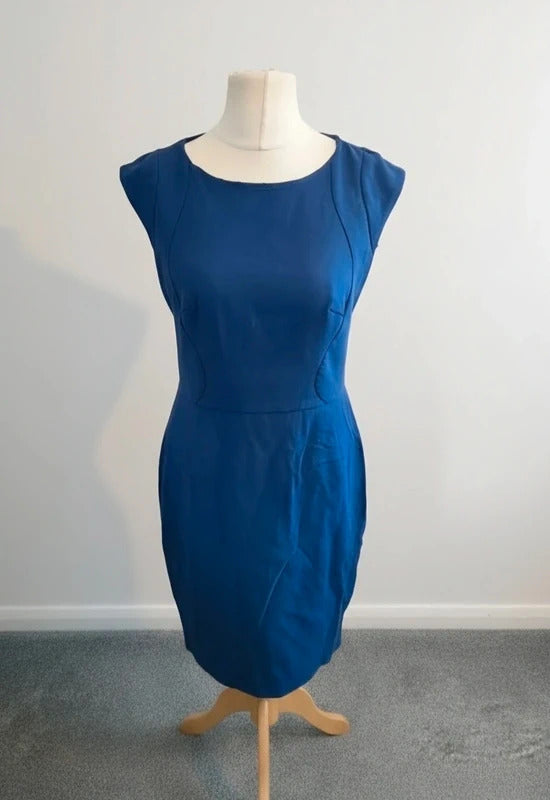 French Connection Women's Blue Tailored Shift Dress Size 14 Smart Workwear