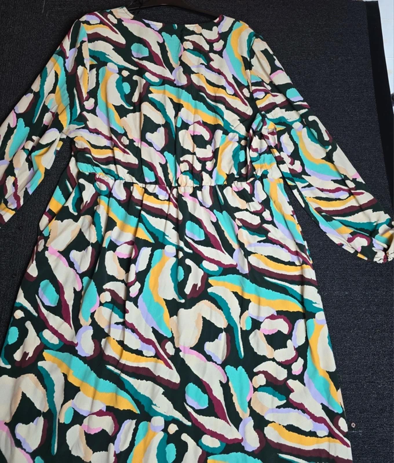 Tu Abstract Print Midi Dress Multicolour Size 22 Ruched Front Slit