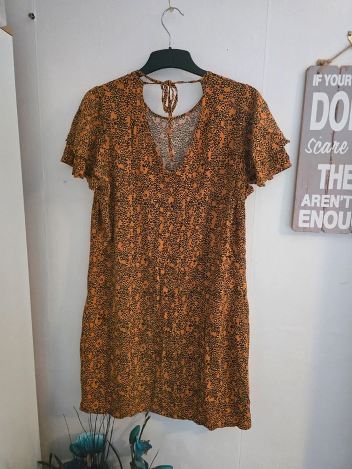 Matalan Orange Animal Print Frill-Sleeve Casual Dress Size 16