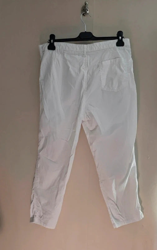 F&F White High Waisted Cropped Cotton Blend Trousers Size 14 Regular