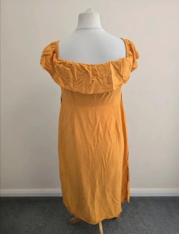 F&F Mustard Yellow Midi Dress Off Shoulder Size 12