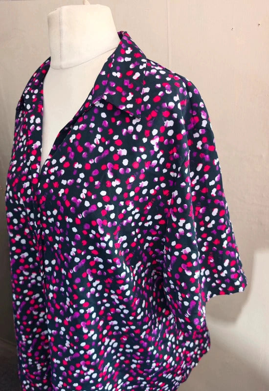 Simon Jersey Black Pink & Purple Polka Dot Short Sleeve Shirt Size 26