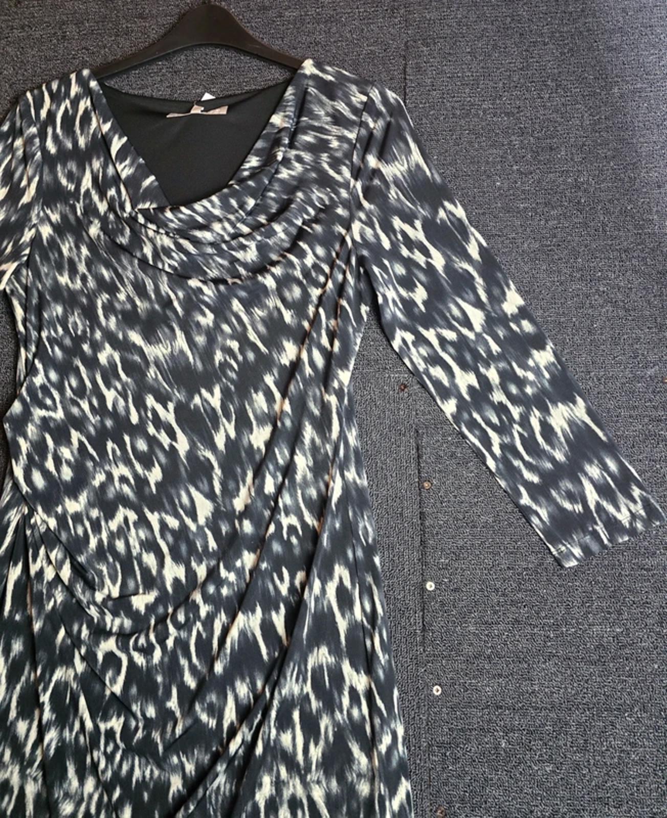 Fenn Wright Manson Patterned Dress Black/White Size 14 Ruched Bodycon Midi