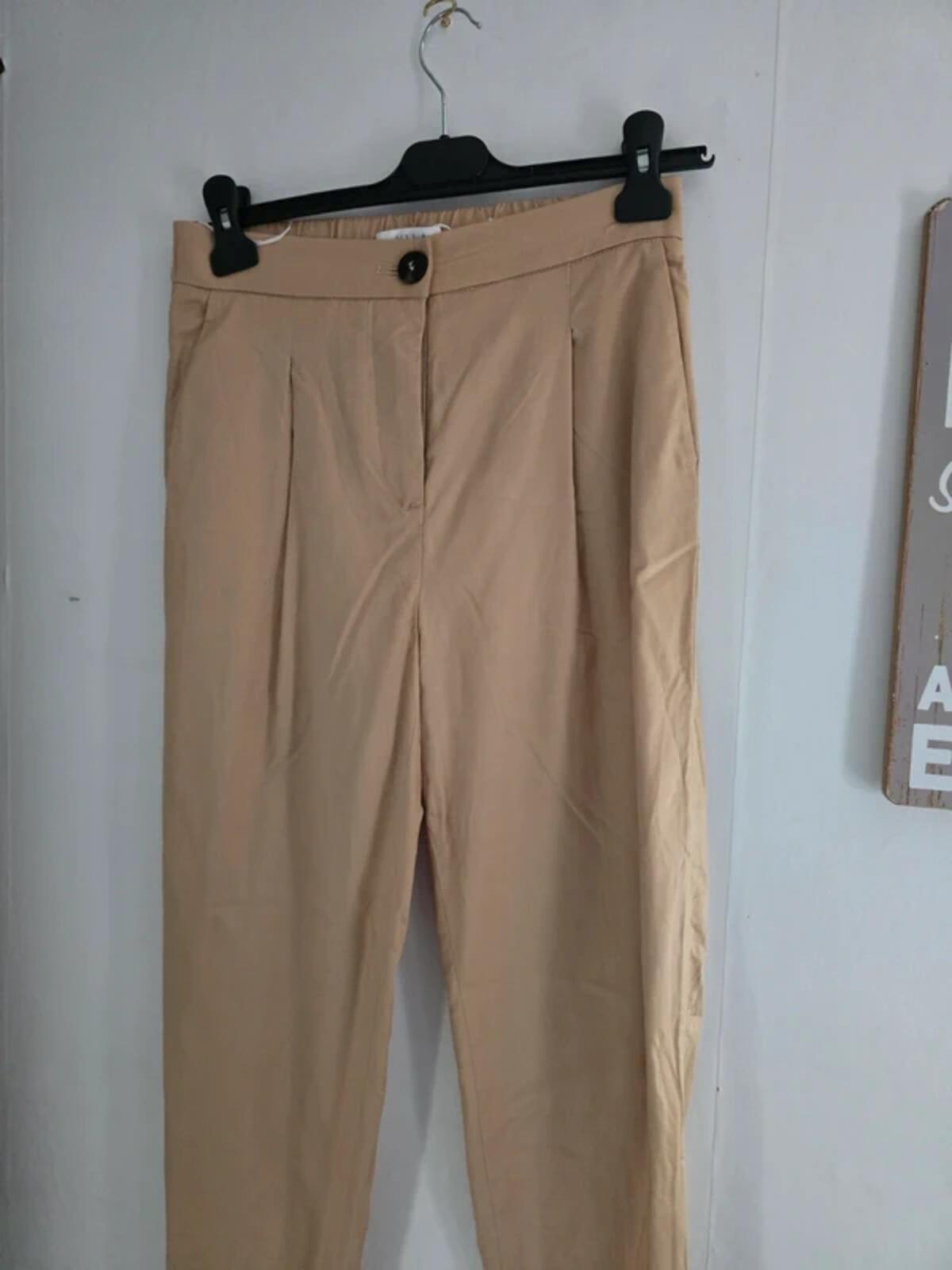Vila Beige High-Waist Slim Leg Lyocell Trousers EU 36 UK size 8