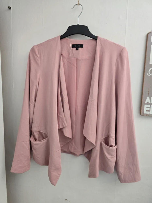 New Look Dusty Pink Draped Open Front Blazer - Size 14