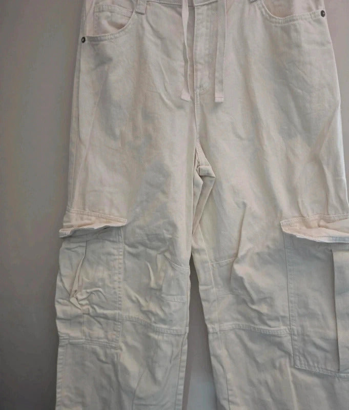 Bershka Cream High Waisted Cargo Flared Cotton Jeans Size EU 38 Size 10