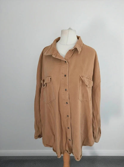 Missguided Plus Beige Oversized Long Sleeve Cotton Shirt Shacket Size 22