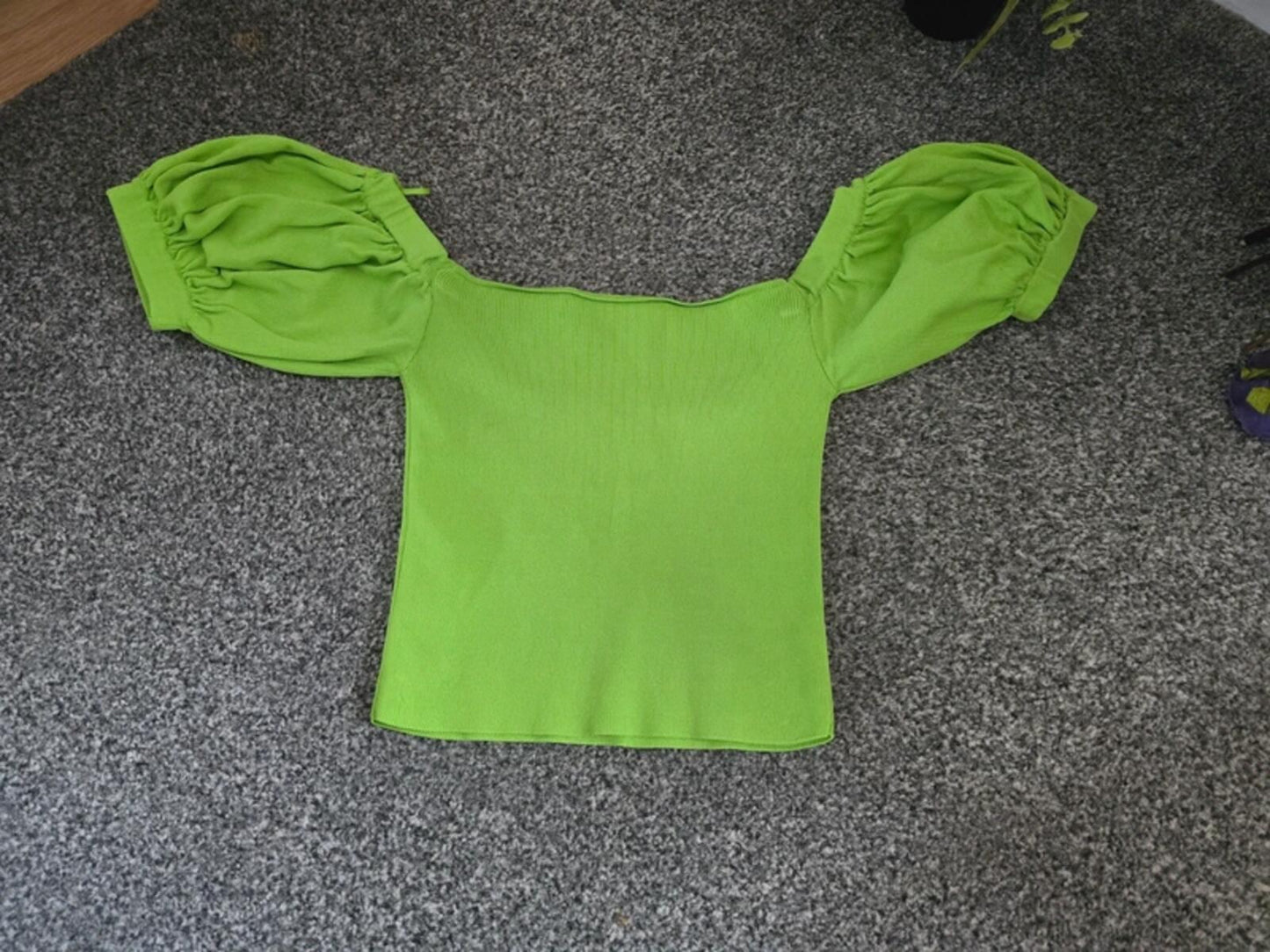 Zara Green Off-The-Shoulder Puff Sleeve Crop Top S Size 6-8
