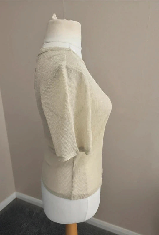 Next Gold Glitter Metallic Short Sleeved Knit Top NWT Size 12