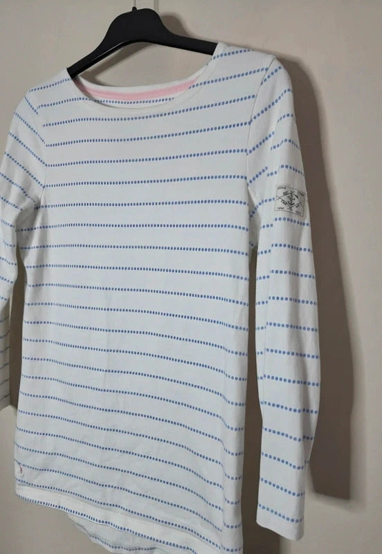 Joules White & Blue Striped Cotton Top 3/4 Sleeves Casual T-Shirt Size 8