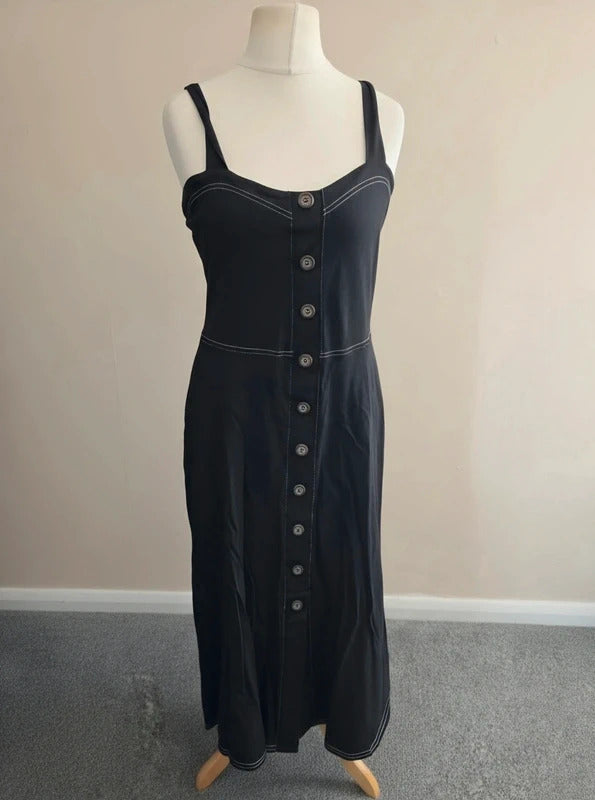 ASOS Black Embroidered Cotton Midi Dress NWT Size 12