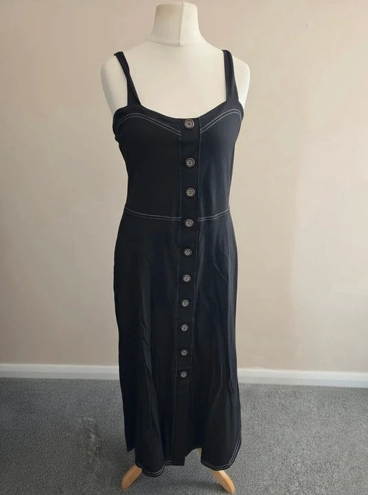ASOS Black Embroidered Cotton Midi Dress NWT Size 12