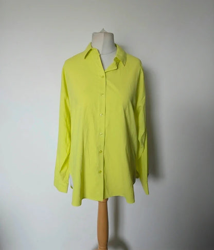 Primark Neon Lime Green Oversized Long Sleeve Button-Up Shirt Size 10 New