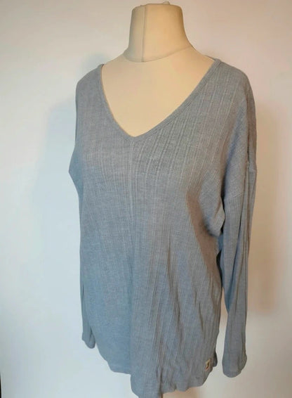 Jackpot by Carli Gry Light Blue Ribbed V-Neck Long Sleeve Top Size 2