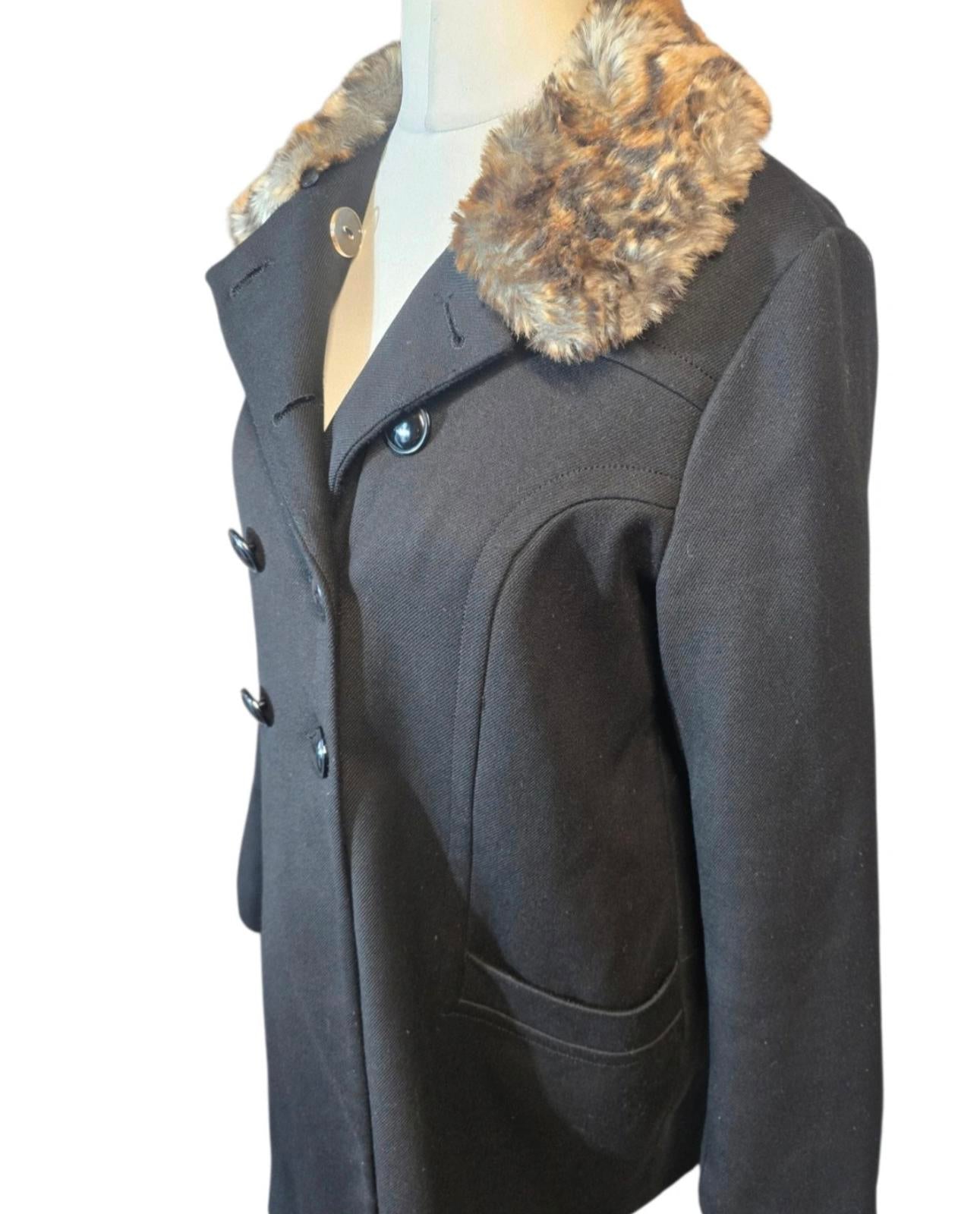 Next Coat Black Size 14 Faux Fur Collar Smart Causal