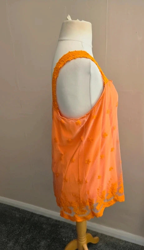 Shein Curve Orange Netted Lace Camisole Vest Top Size 2XL (Fits Size 16-18)