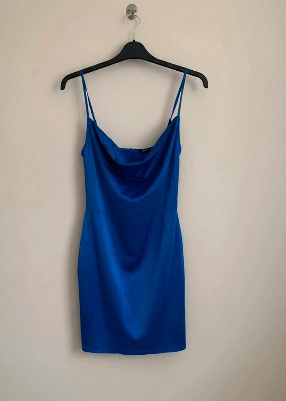 Parisian Royal Blue Silky Adjustable Strap Back Zip Mini Dress Size 10
