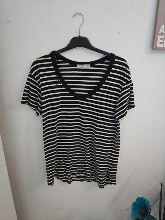 Zara Black & White Striped Short-Sleeve Scoop Neck T-Shirt M Size 12-14