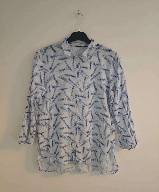 Gerry Weber Casual Blue White & Purple Patterned Cotton Shirt Size 10
