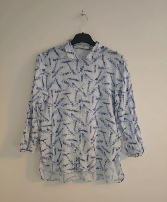 Gerry Weber Casual Blue White & Purple Patterned Cotton Shirt Size 10