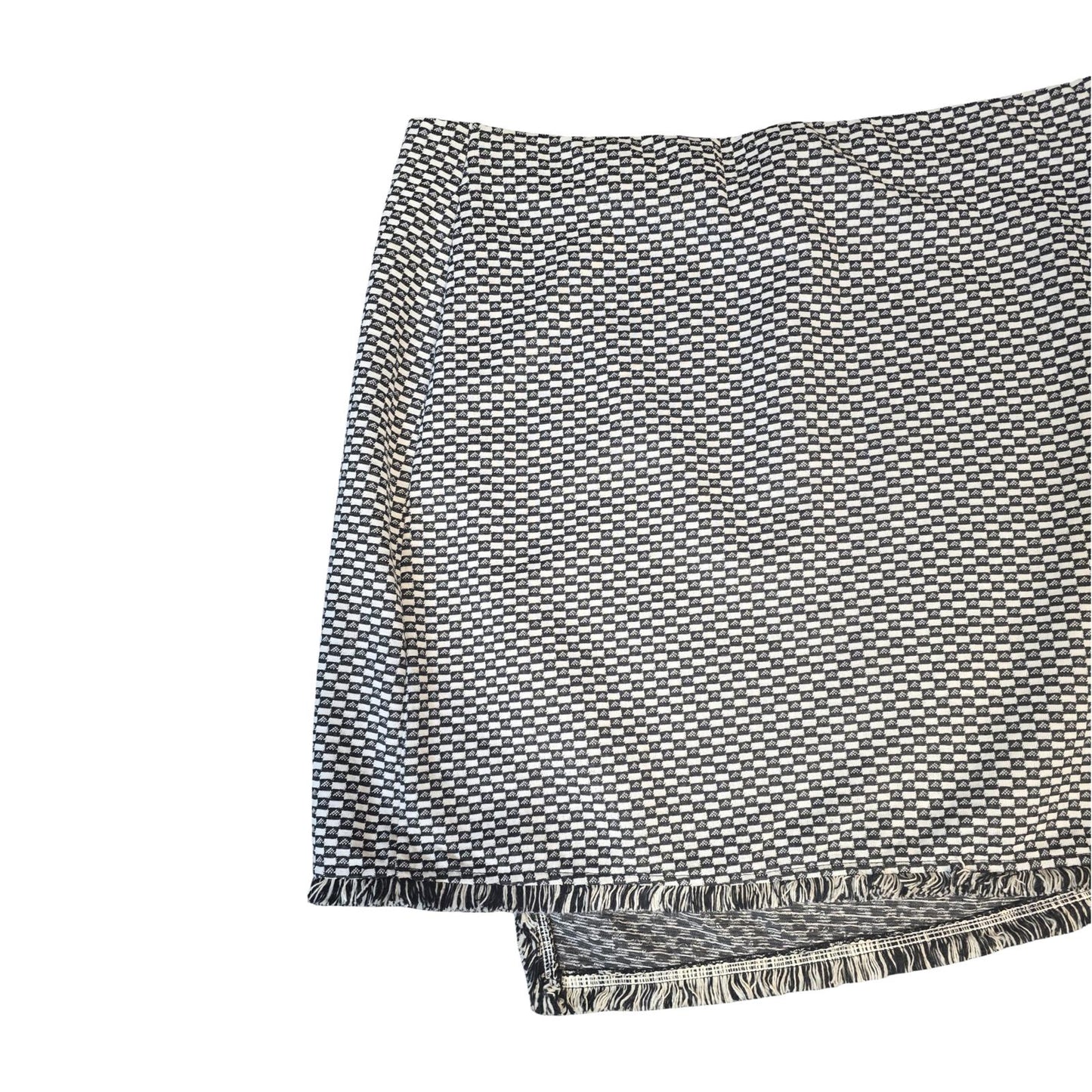 Primark Black & White Checked Mini Skirt Frayed Hem Size 16