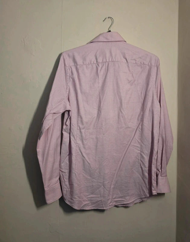 Men's Moss Tailored Fit Pink White Patterned Formal Shirt 15.5" Collar