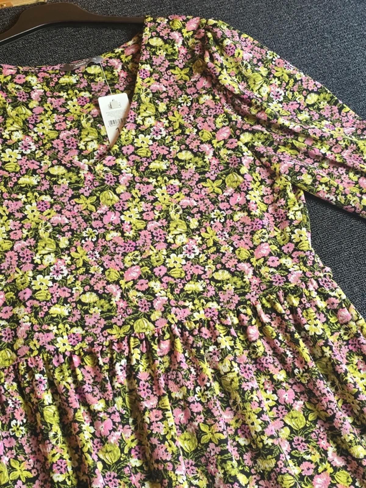 Nutmeg Midi Dress Pink & Green Floral UK Size 12 Floaty Everyday Wear