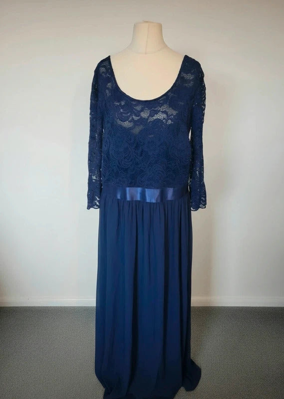 Ever Pretty Navy Blue Lace Maxi Formal Evening Dress Size 28