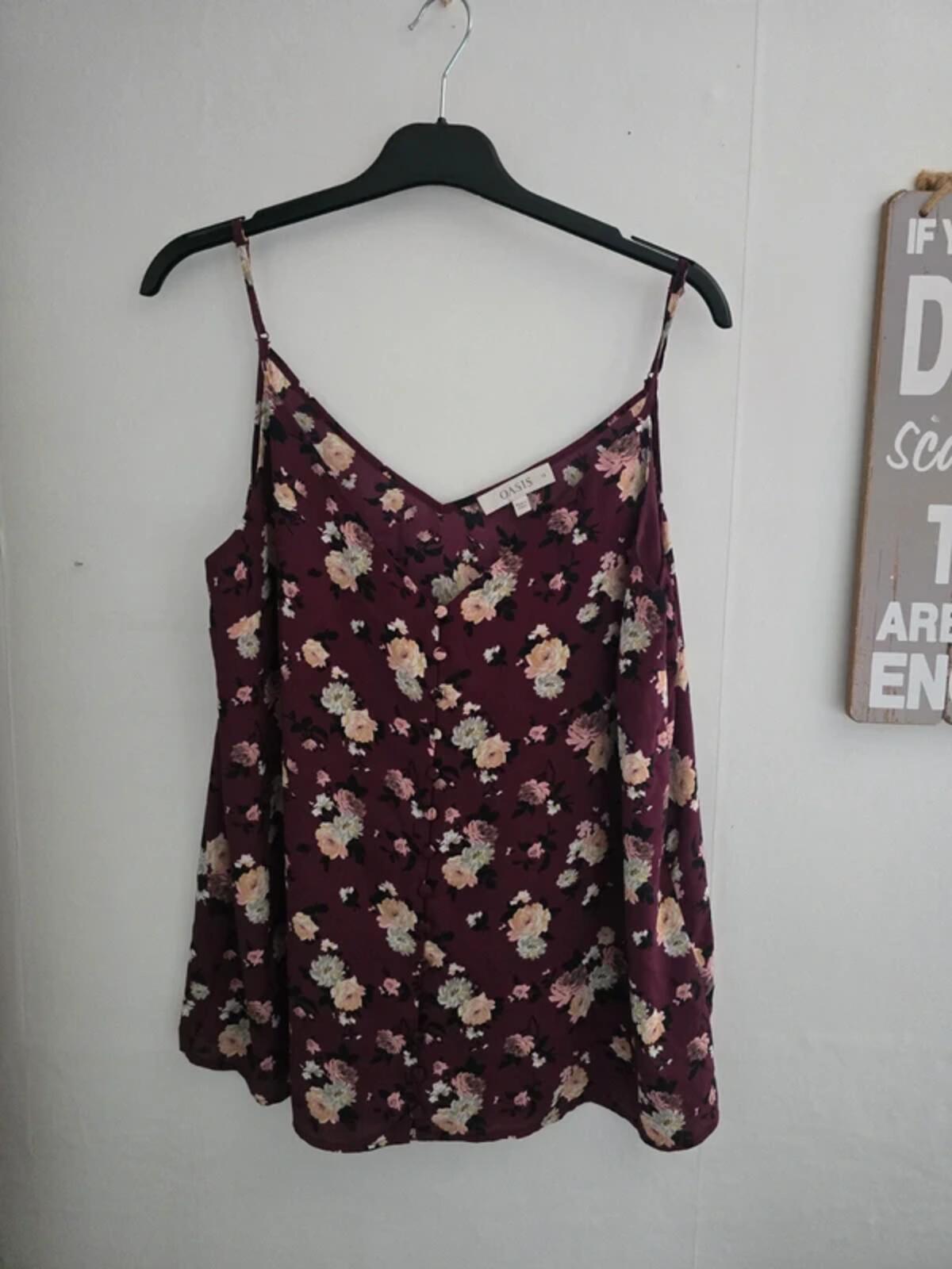 Oasis Purple Floral Button-Front Layered Cami Top Size 18