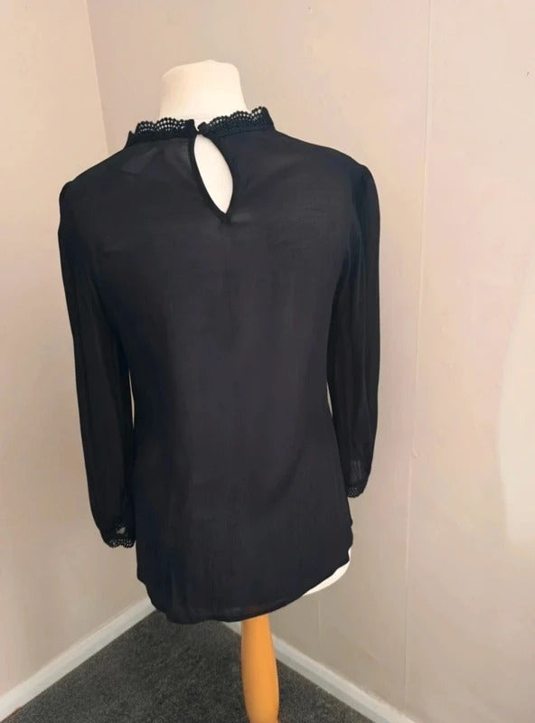 Monsoon Black Beaded High Neck Blouse Size 12 NWT