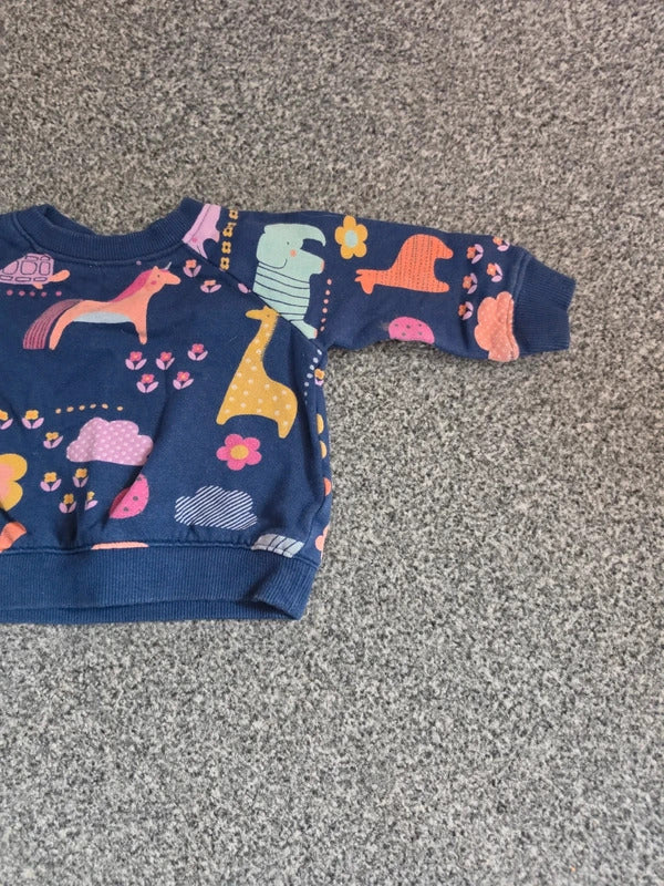 Next Baby Girls Navy Animal, Rainbow & Floral Print Sweatshirt Jumper 3-6 Months