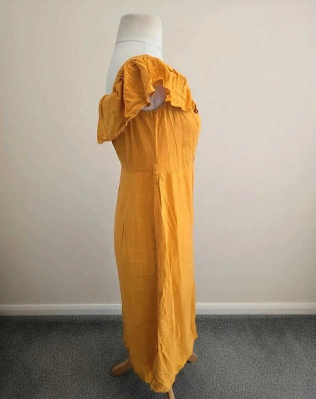 F&F Mustard Yellow Midi Dress Off Shoulder Size 12