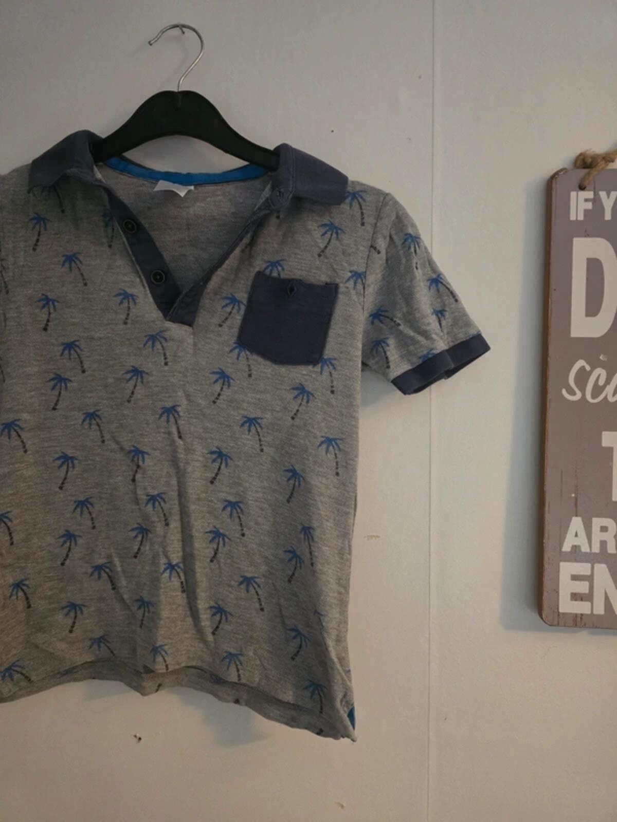 Boys Grey and Navy Palm Tree Print Polo Shirt Age 7 Years