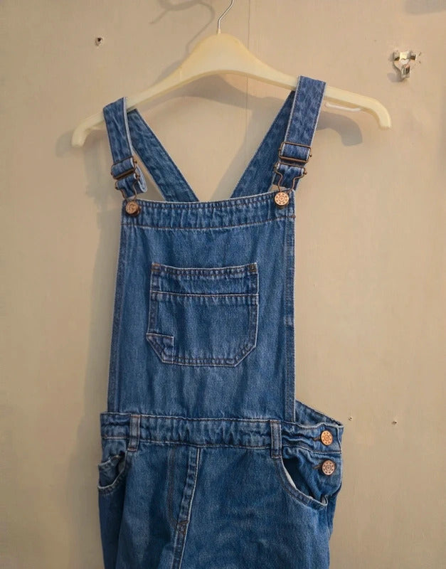 George Girls Blue Denim Pinafore Dungaree Shorts Age 11-12 Years