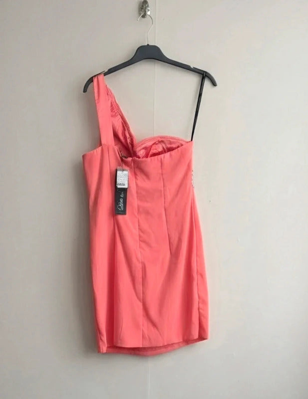 Little Mistress Coral One Shoulder Gem A-Line Dress NWT Size 12